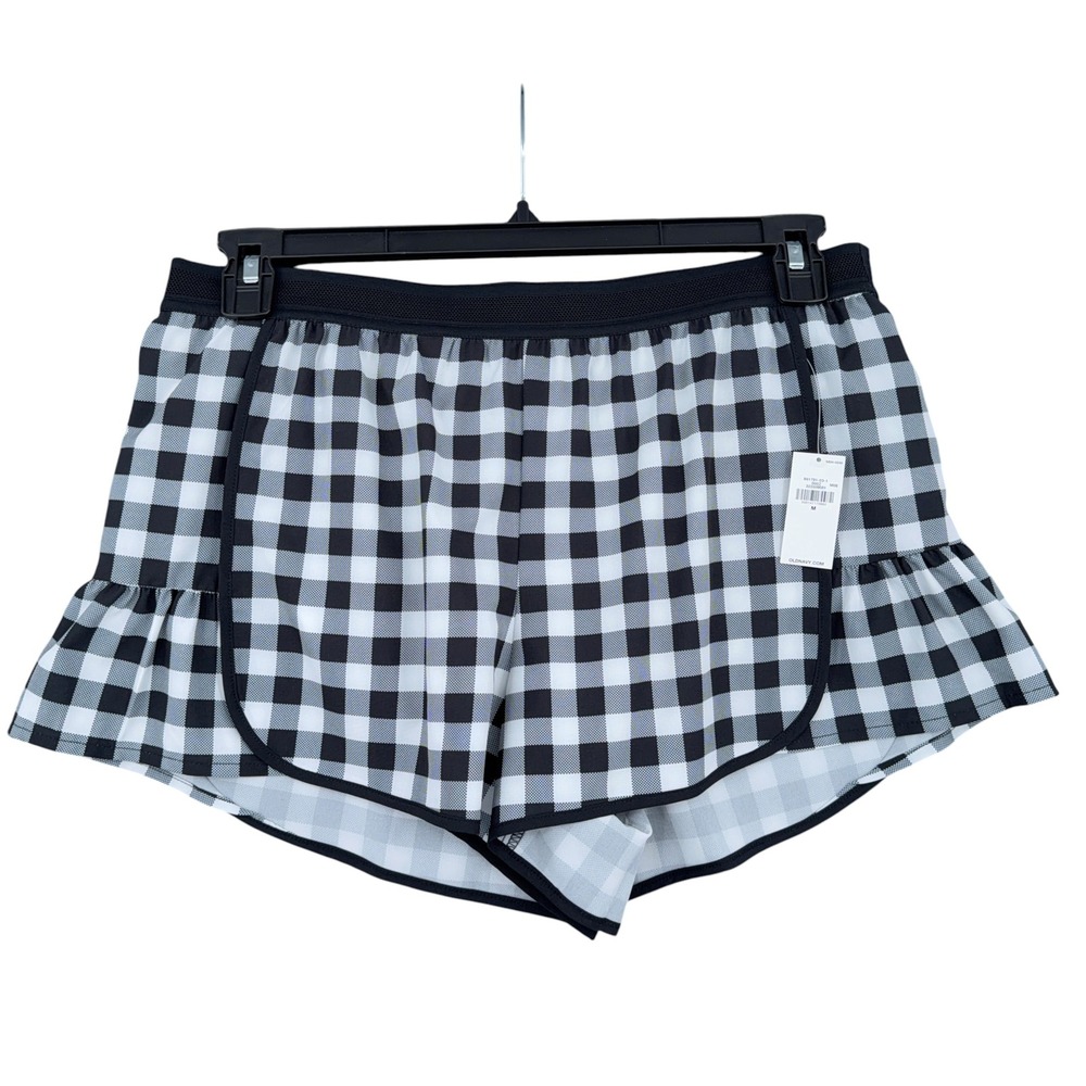 Old Navy Active Gingham Ruffle Shorts Womens M Black White Quick Dry NWT